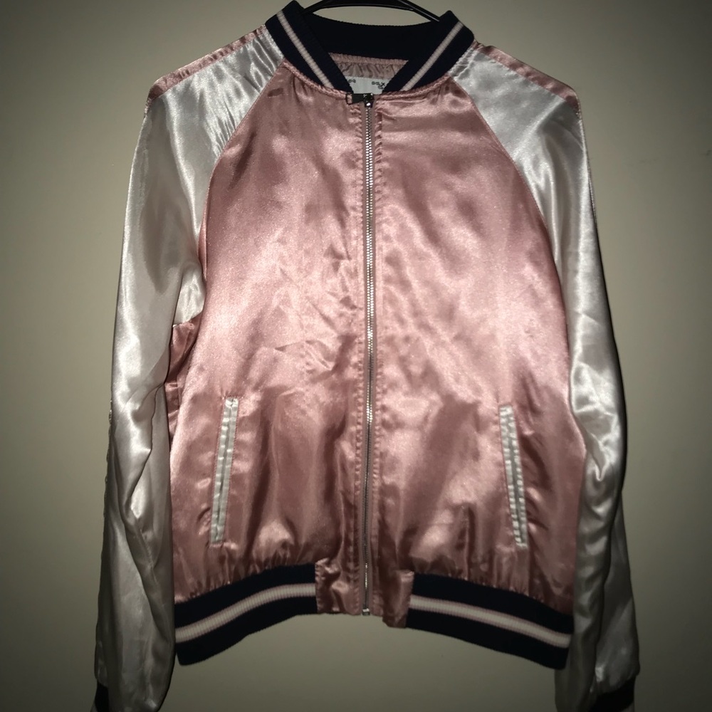 pink & white bomber jacket